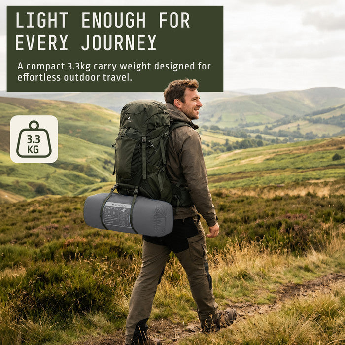 Lightweight 3 man camping tent 3.3kg carry weight, ideal for hiking backpacking