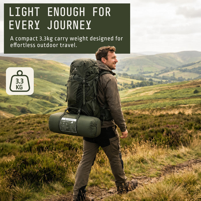 Lightweight 3 man camping tent 3.3kg carry weight, ideal for hiking backpacking