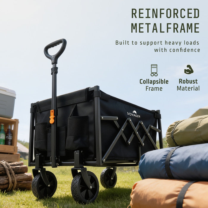 120L camping trolley reinforced metal frame – collapsible robust folding wagon outdoors