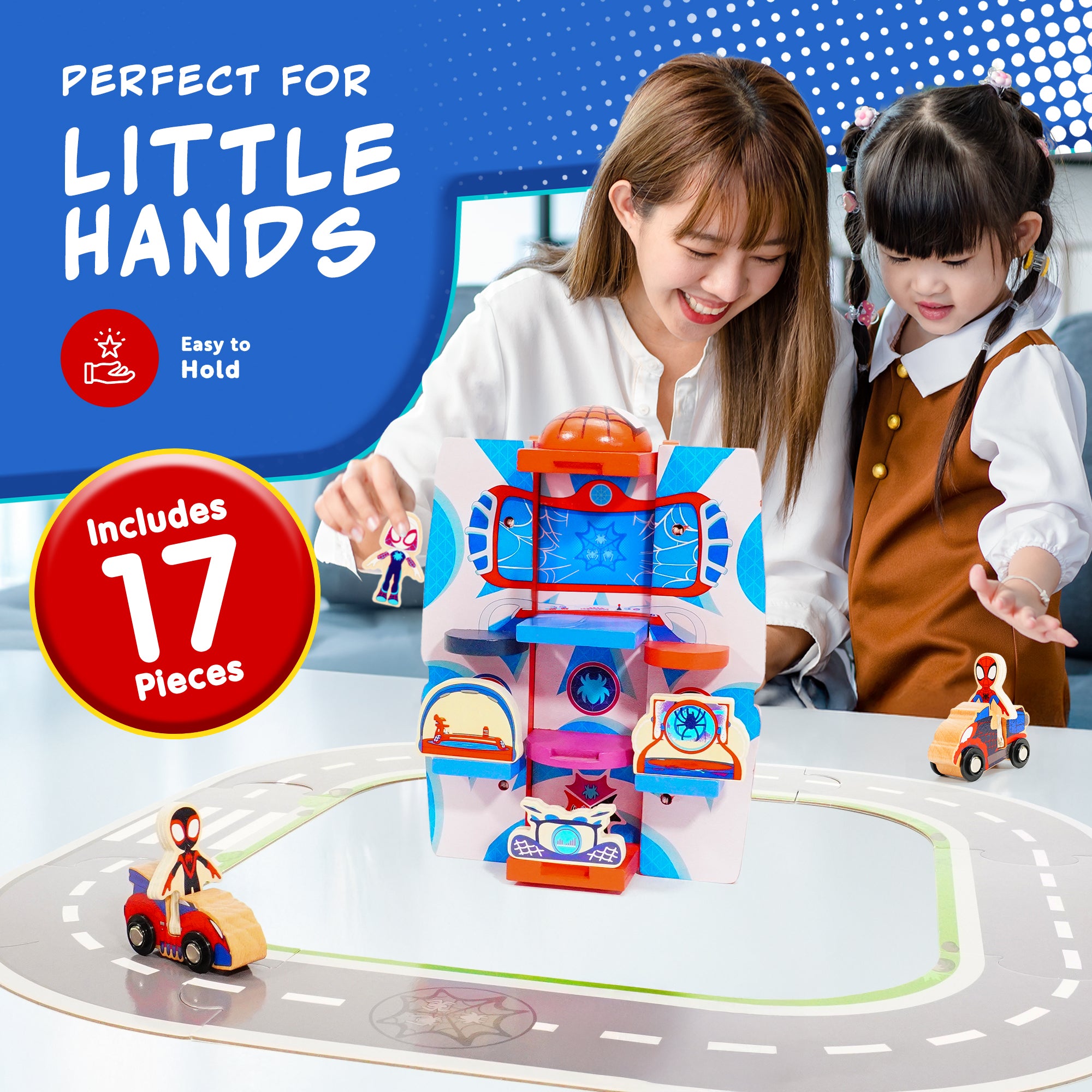 Marvel Spidey and His Amazing Friends Transforming Vehicle Playset – 17-Piece 2-in-1 Spidey Truck & Headquarters with Figures, Small Vehicles & Puzzle Road Mat – 110x255x110mm