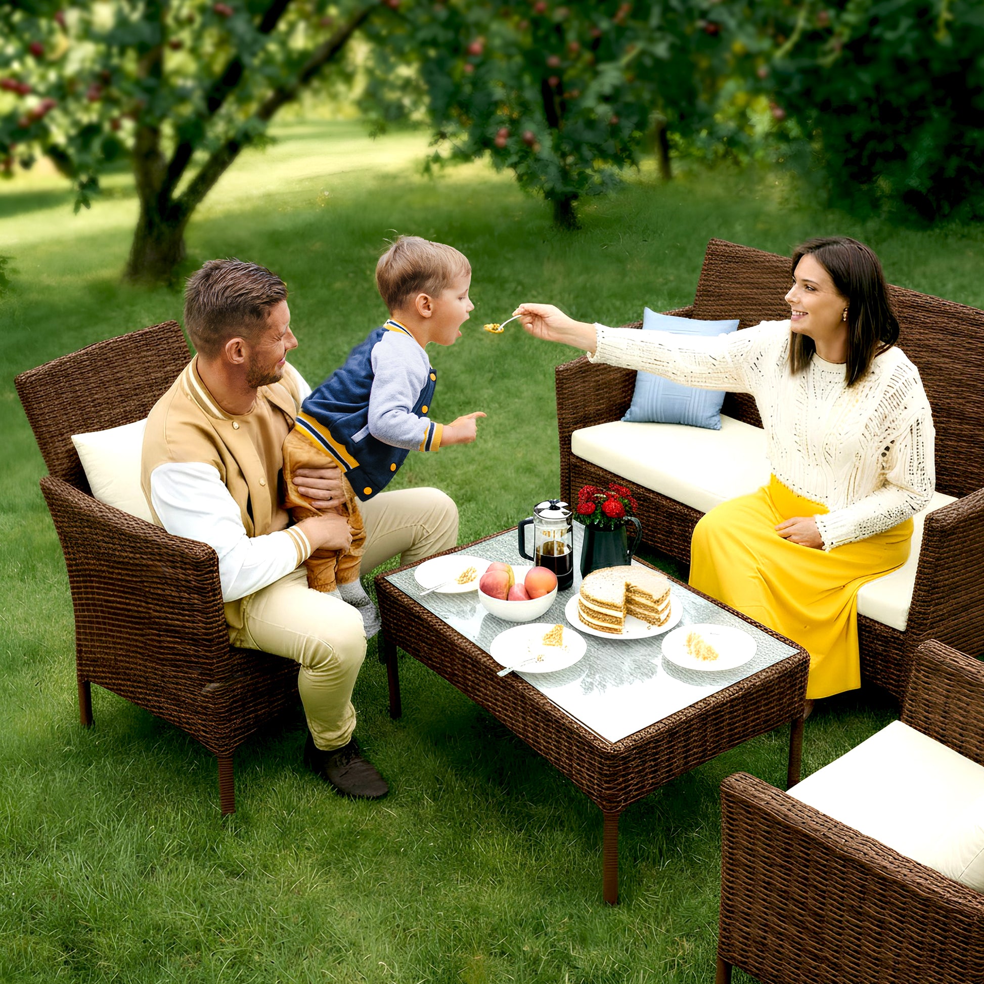4 Piece Rattan Brown