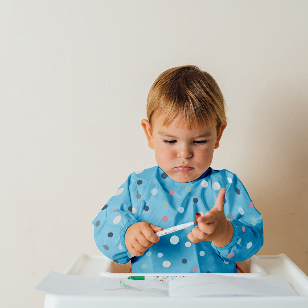 KIDOOLA Baby Led Weaning Bib with Sleeves – Mess-Free, Waterproof & Soft Apron for 6-12 Months – Full Coverall Coverage for Toddlers