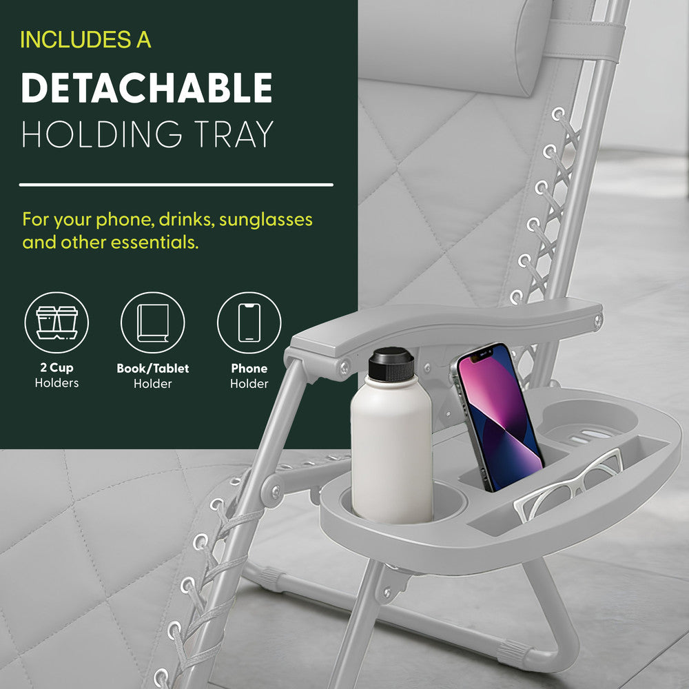 KEPLIN Set of 2 XXL Premium Heavy Duty Quilted Zero Gravity Chairs - Luxurious Garden Recliners, Adjustable Headrest, Cup & Phone Holder, Foldable, Easy to Clean Patio Sun Loungers