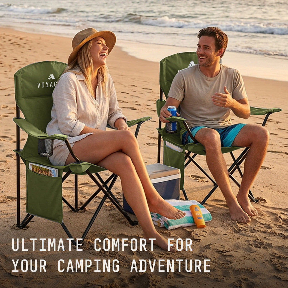 Lightweight green folding camping chairs 2.7kg – easy to carry from car boot to campsite with shoulder strap