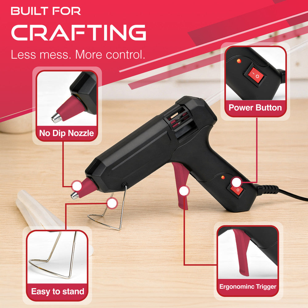 Haltons Hot Glue Gun - 20W Safe Electric Glue Gun with 50 Melt Glue Sticks (150mm x 7mm), Perfect for DIY, Arts, Crafts and Repair, Compatible with Wood, Glass, Metal, Plastic & Fabric - Black