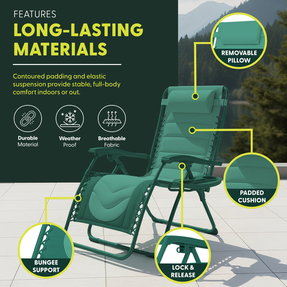 KEPLIN 2 Pack XXL Premium Heavy-Duty Colour Block Zero Gravity Chairs, Adjustable Headrest, Cup & Phone Holder, Foldabl