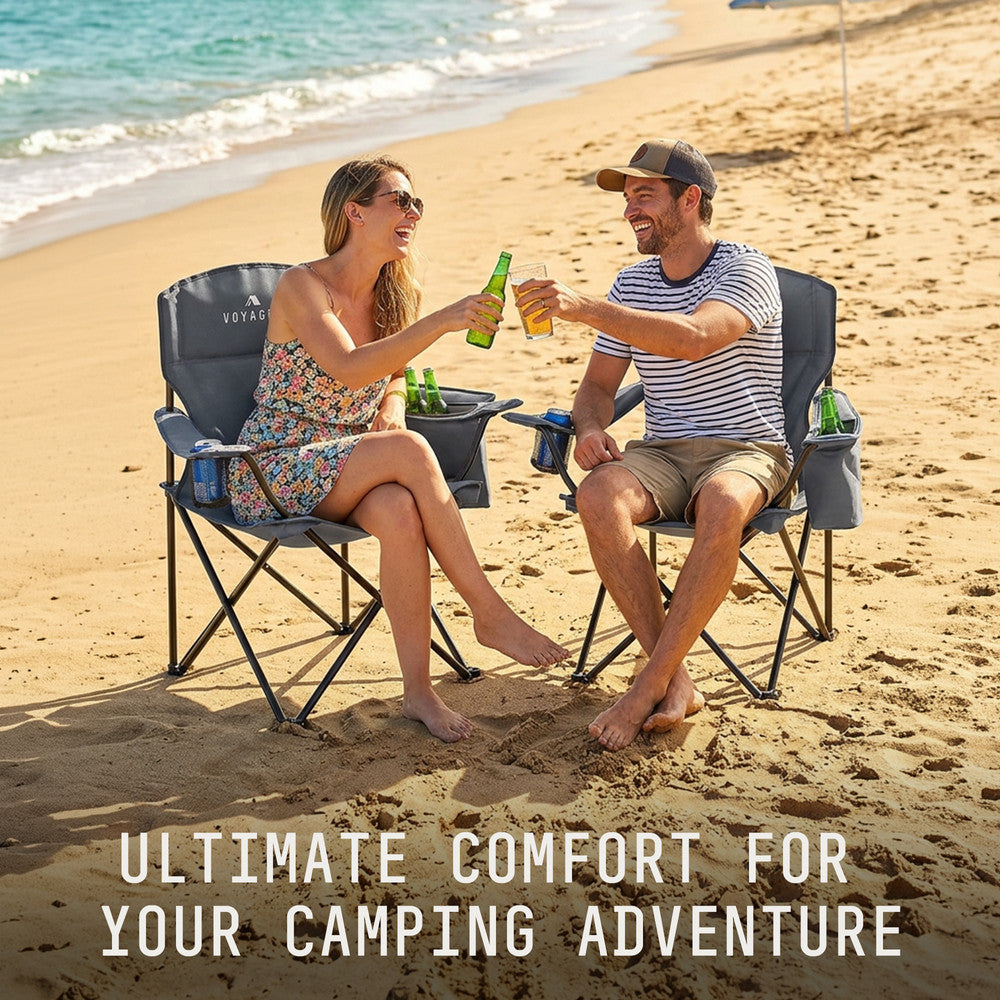 Folding Camping Chairs 2 Pack with Cooler Bag