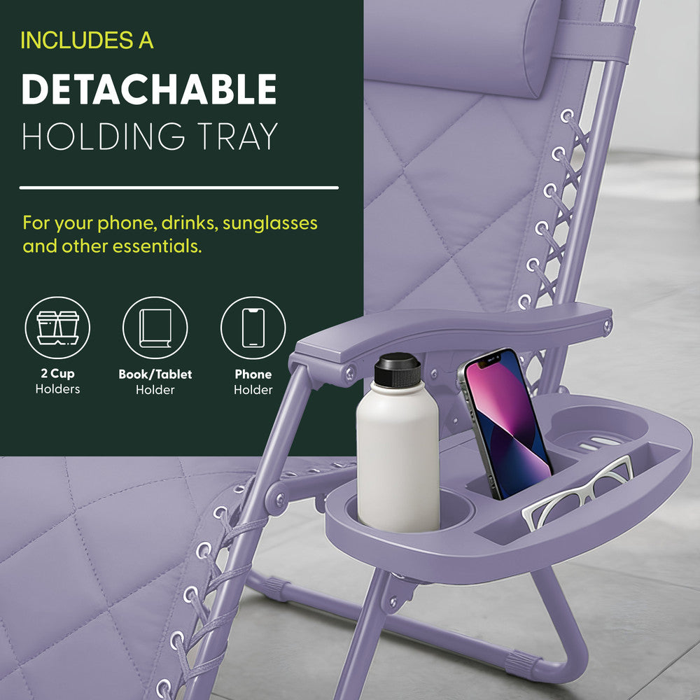 KEPLIN Set of 2 XXL Premium Heavy Duty Quilted Zero Gravity Chairs - Luxurious Garden Recliners, Adjustable Headrest, Cup & Phone Holder, Foldable, Easy to Clean Patio Sun Loungers