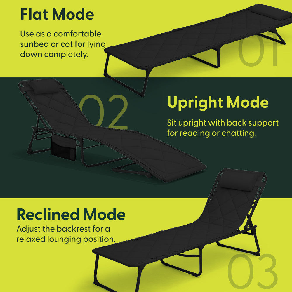 Charcoal Folding Garden Sun Lounger with Headrest – 110kg Capacity Outdoor Recliner Chair