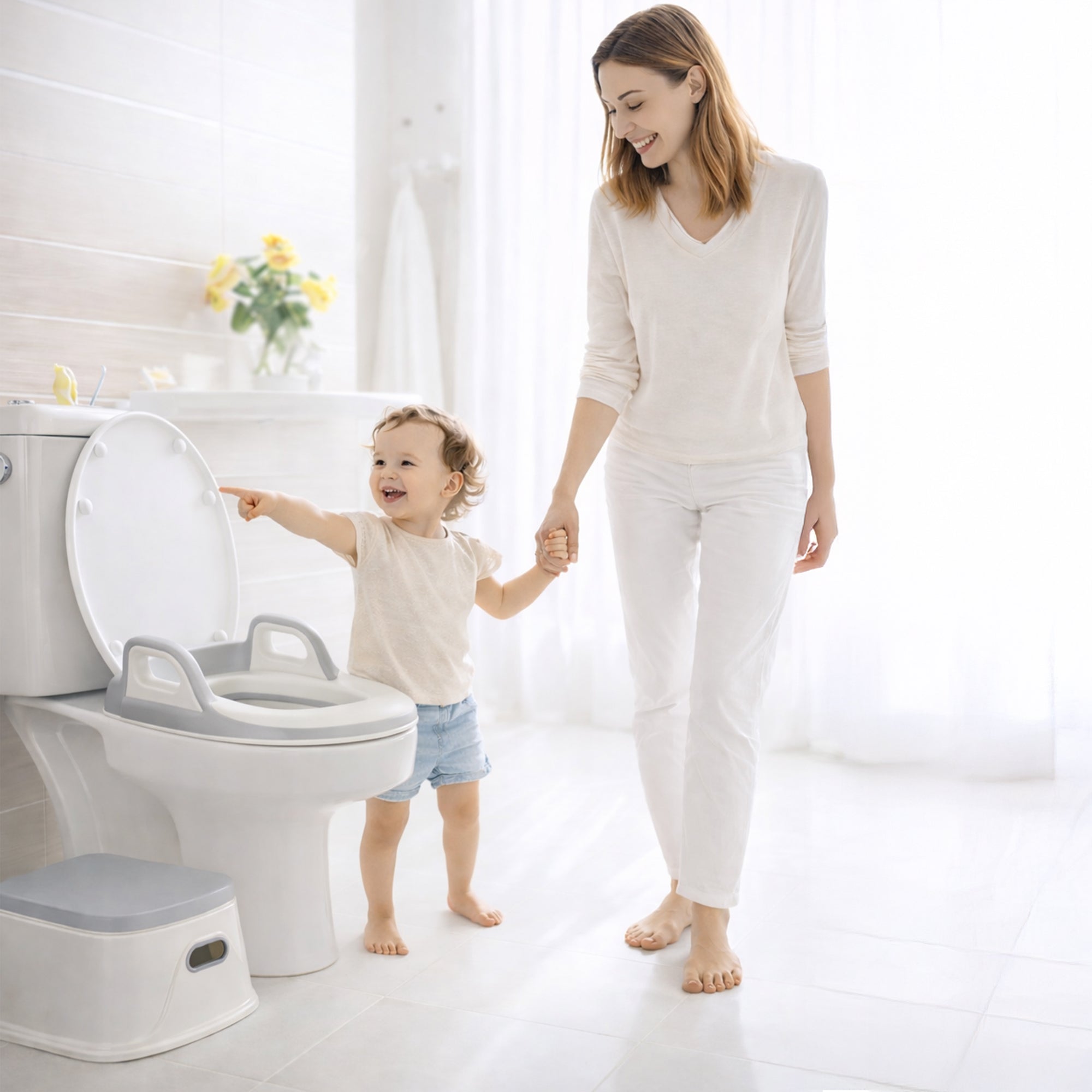 Child using pink potty training seat – step stool and toilet trainer for toddlers aged 2–4