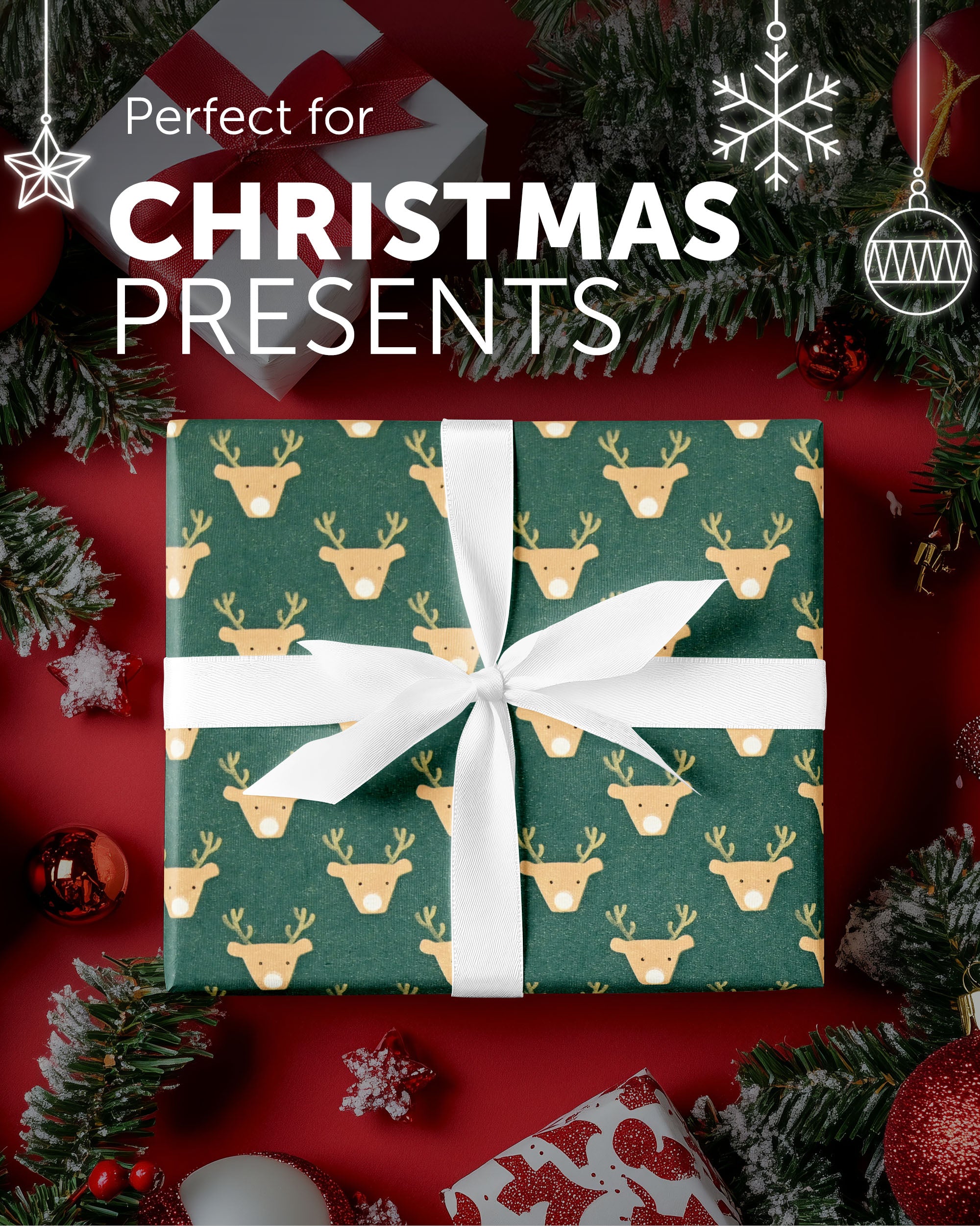 Kraft & Co 2 Pack Christmas Wrapping Paper Roll - Festive Designed Recyclable Kraft Paper, Perfect for Holiday Gifts, Arts & Crafts-Wrapping for a Merry Christmas (44.5cm x 25m)