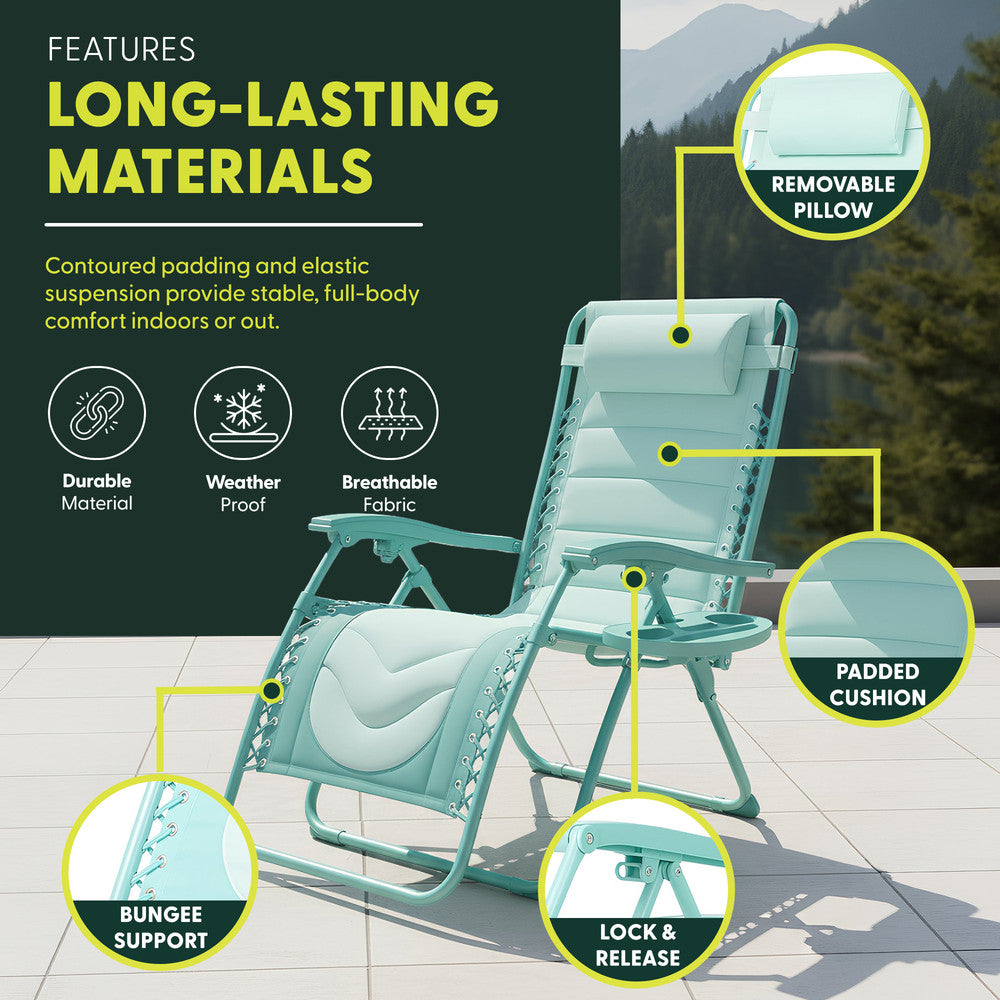 KEPLIN 2 Pack XXL Premium Heavy-Duty Colour Block Zero Gravity Chairs, Adjustable Headrest, Cup & Phone Holder, Foldabl