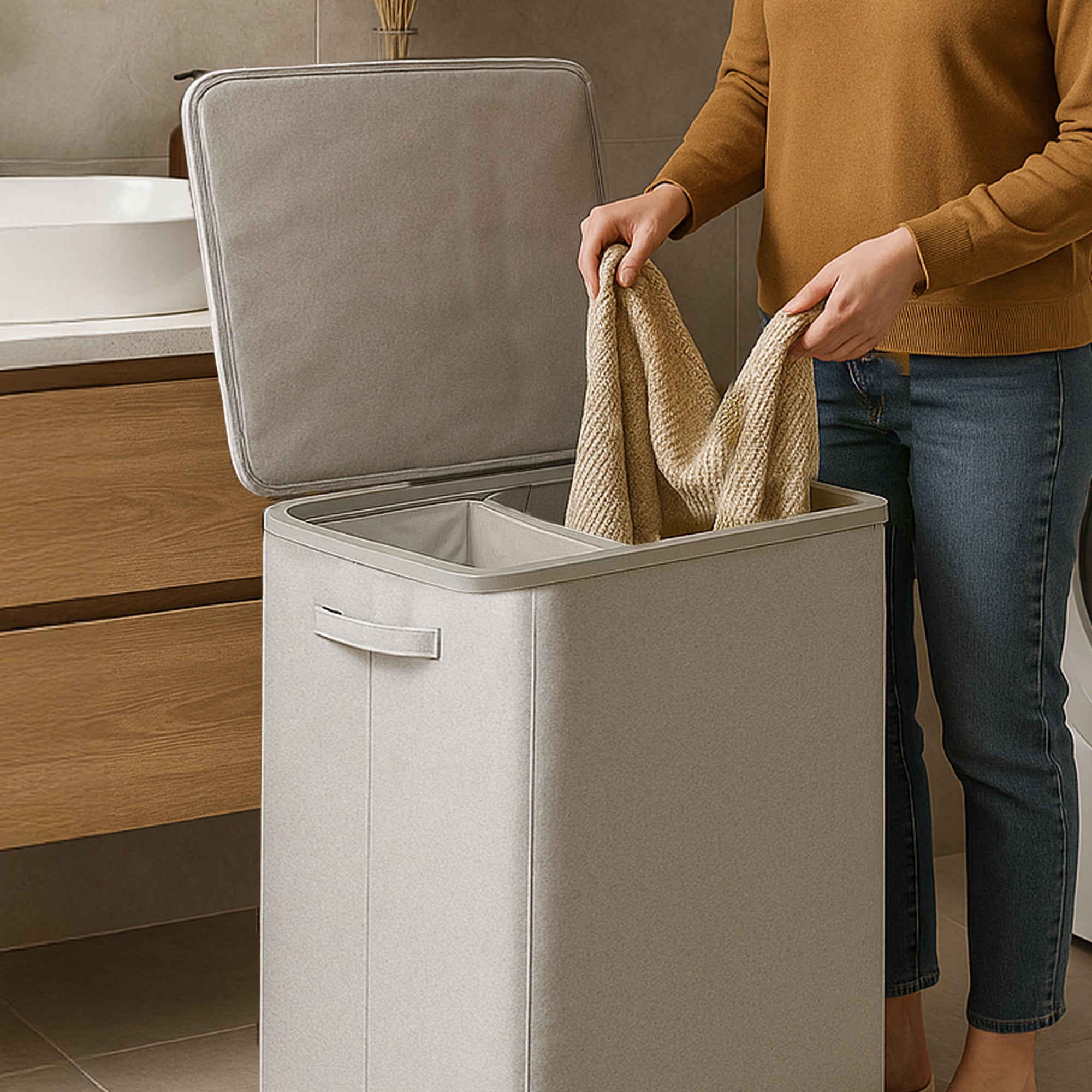 Keplin Collapsible Laundry Basket with Lid & Removable Liner