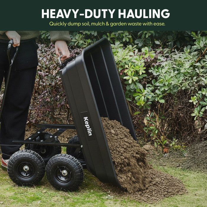 75L garden wheelbarrow with four pneumatic wheels – 12kg lightweight steel trolley for UK gardens