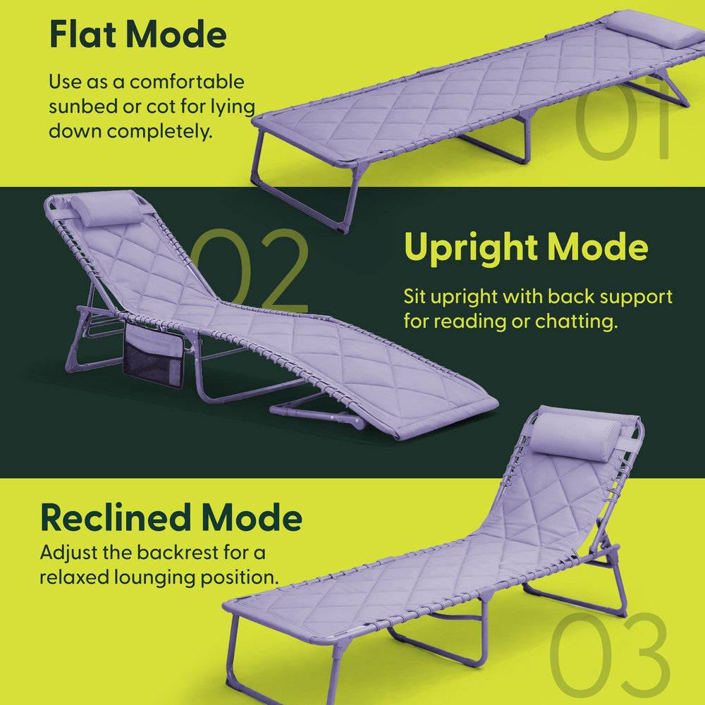 Quilted Folding Sun Lounger - Padded 600D Oxford Fabric