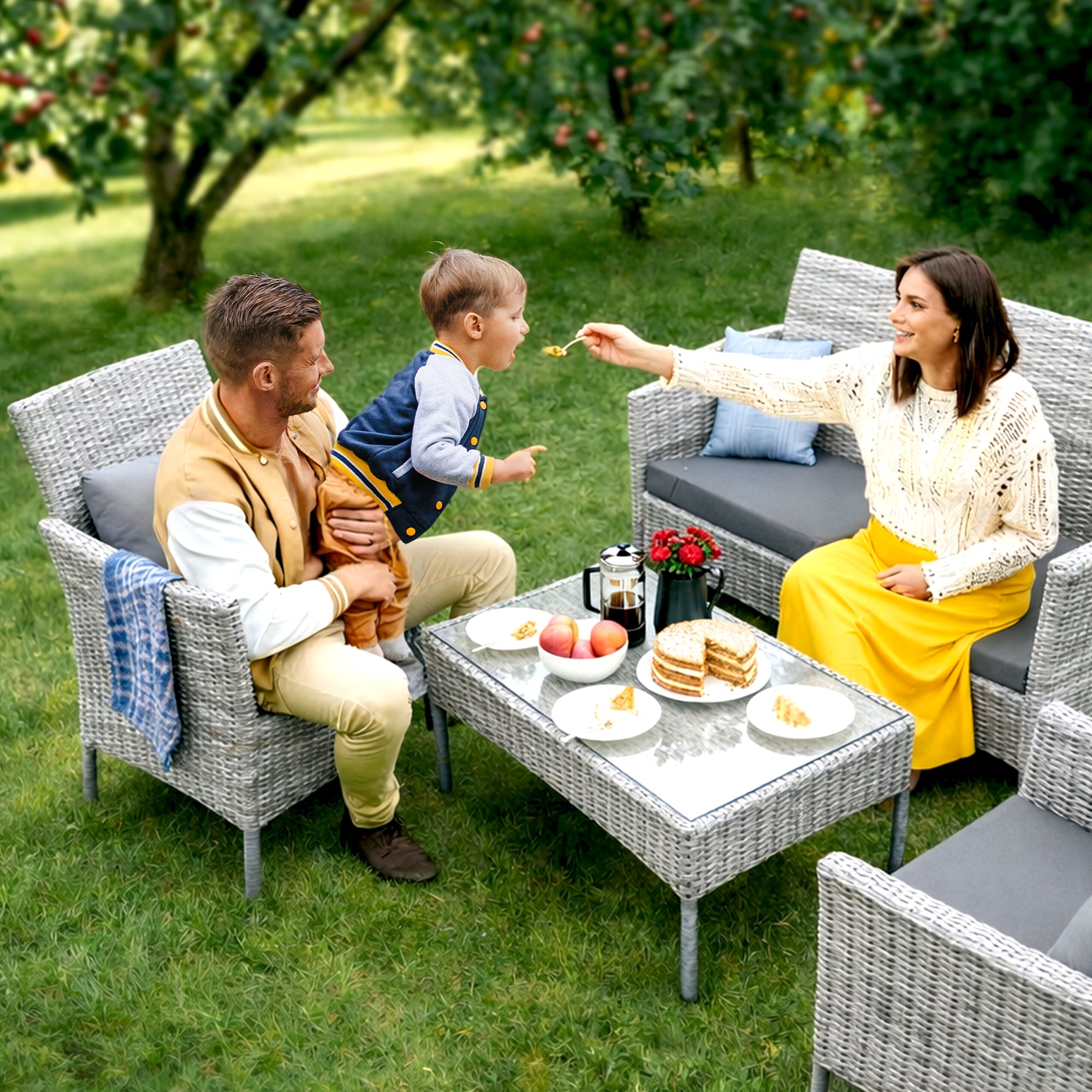 4 Piece Rattan Gray