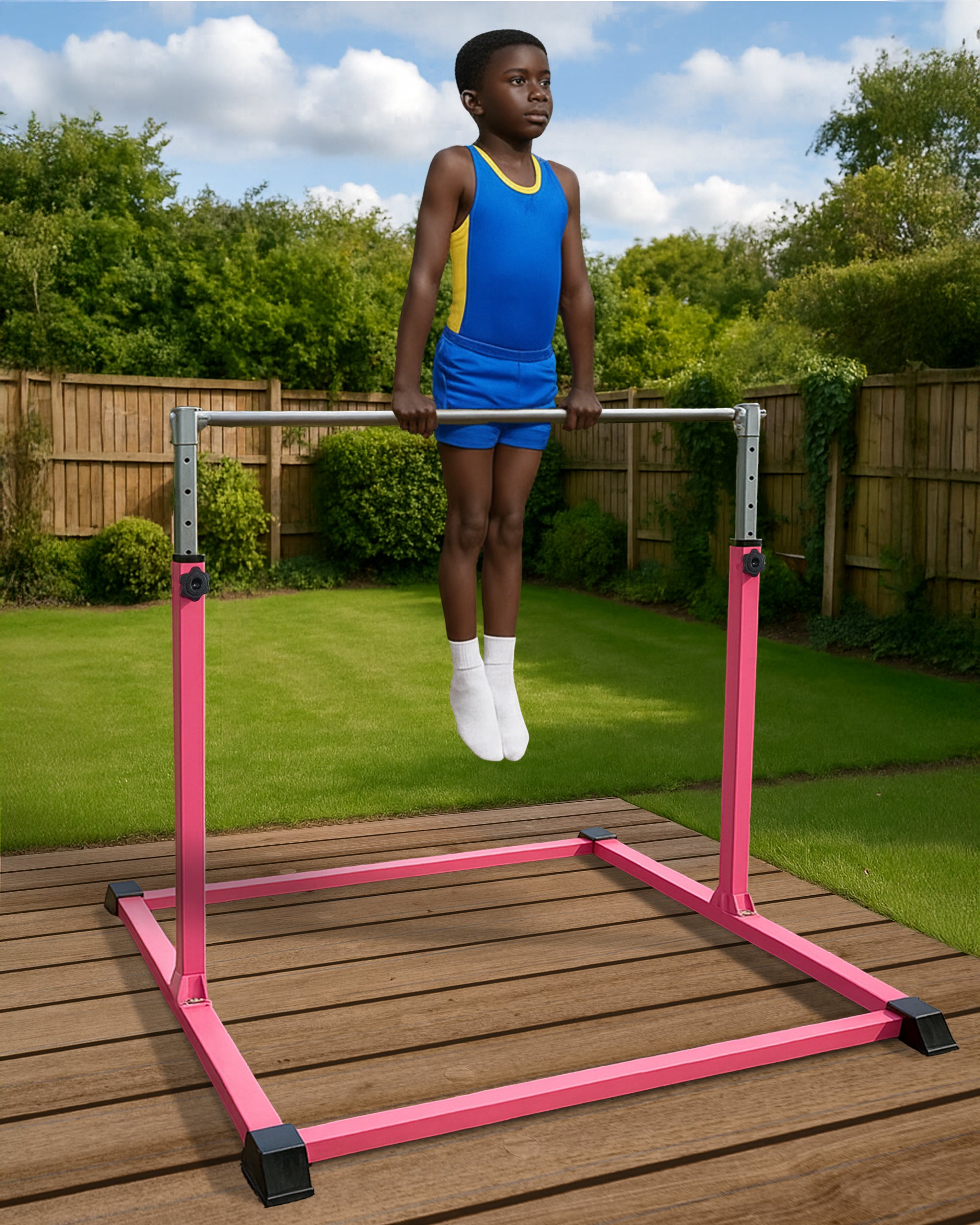 KAYMAN Foldable Large Gymnastics Horizontal Bar – Adjustable Height, Durable Iron Frame with Hand Protection Wrap