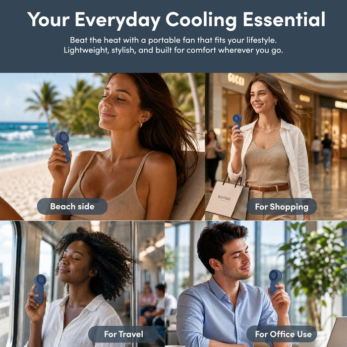 KEPLIN rechargeable mini fan used at beach shopping travel and office – everyday personal cooling fan UK
