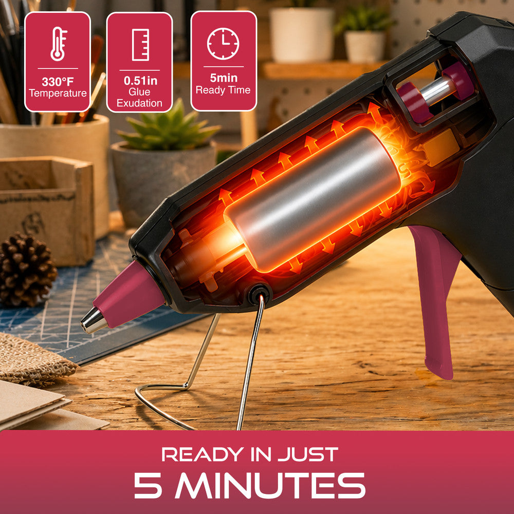 Haltons Hot Glue Gun - 20W Safe Electric Glue Gun with 50 Melt Glue Sticks (150mm x 7mm), Perfect for DIY, Arts, Crafts and Repair, Compatible with Wood, Glass, Metal, Plastic & Fabric - Black