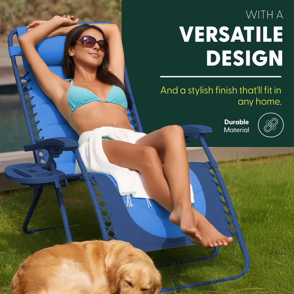 KEPLIN 2 Pack XXL Premium Heavy-Duty Colour Block Zero Gravity Chairs, Adjustable Headrest, Cup & Phone Holder, Foldabl