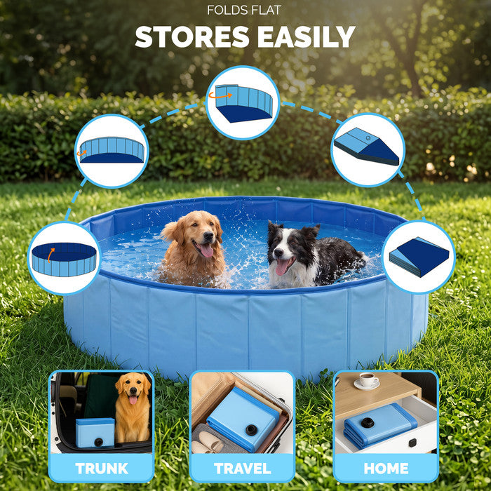 FurDreams Foldable Pet Swimming Pool – Hard Plastic Dog Bathtub, Portable Multi-Functional PVC Kiddie Pool with Non-Slip Base – Perfect for Children, Cats, Puppies, and Summer Fun