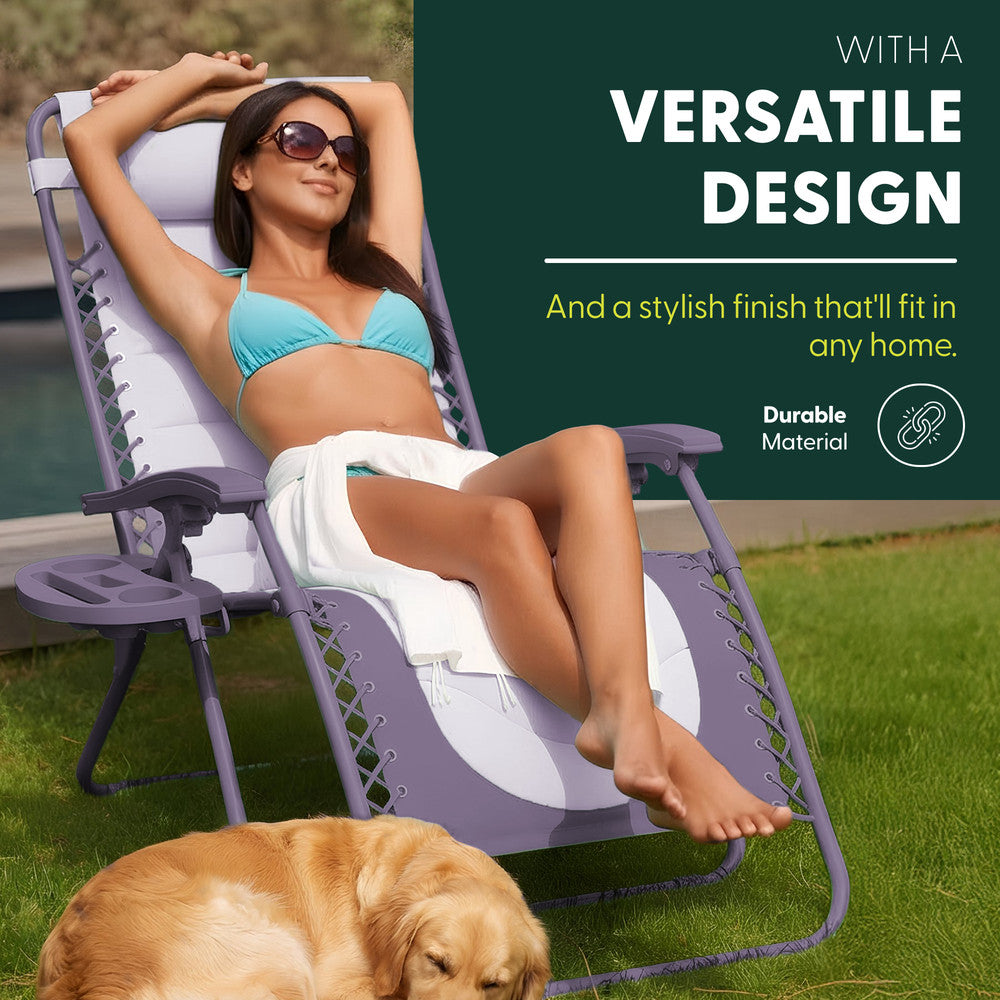 KEPLIN 2 Pack XXL Premium Heavy-Duty Colour Block Zero Gravity Chairs, Adjustable Headrest, Cup & Phone Holder, Foldabl