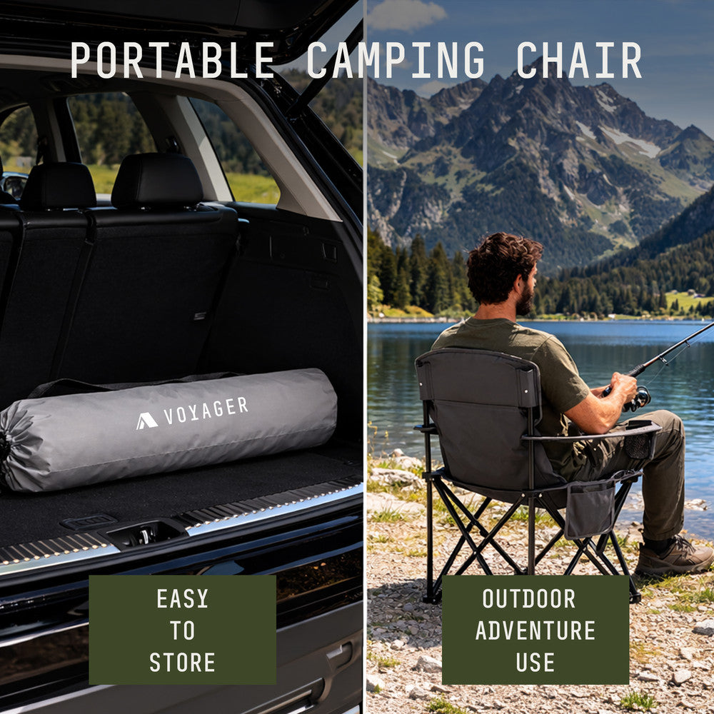 Folding Camping Chairs 2 Pack with Cooler Bag
