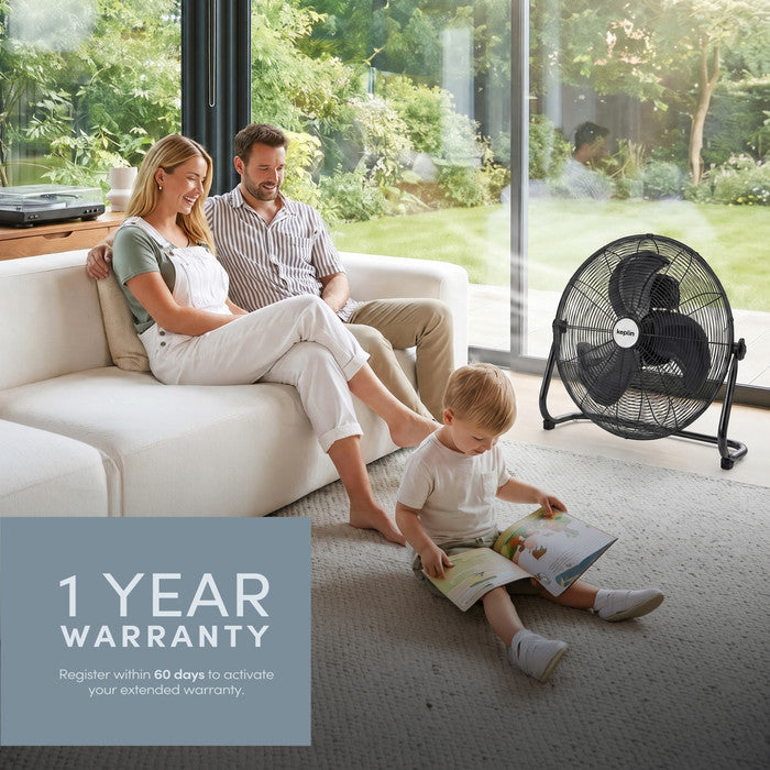 20 inch chrome floor fan in living room setting