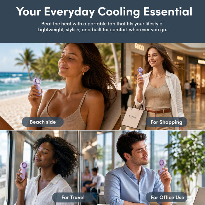 KEPLIN rechargeable mini fan used at beach shopping travel and office – everyday personal cooling fan UK
