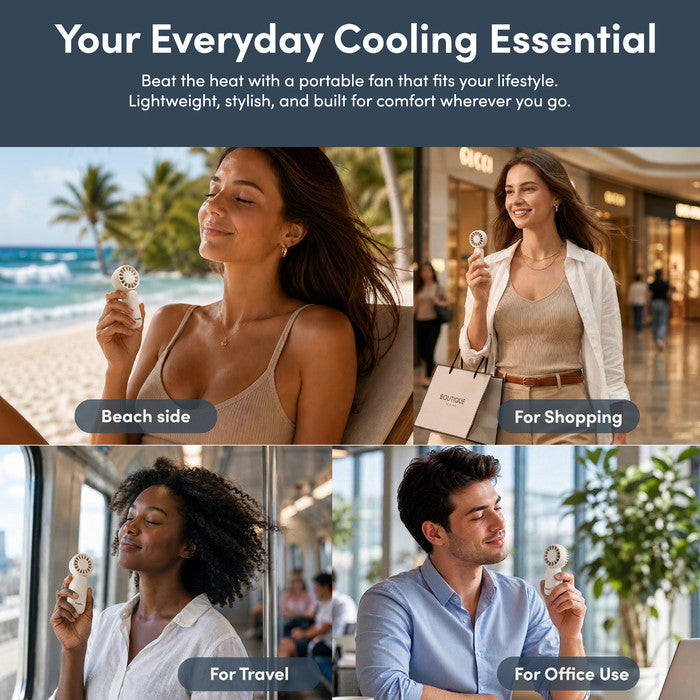 KEPLIN rechargeable mini fan used at beach shopping travel and office – everyday personal cooling fan UK