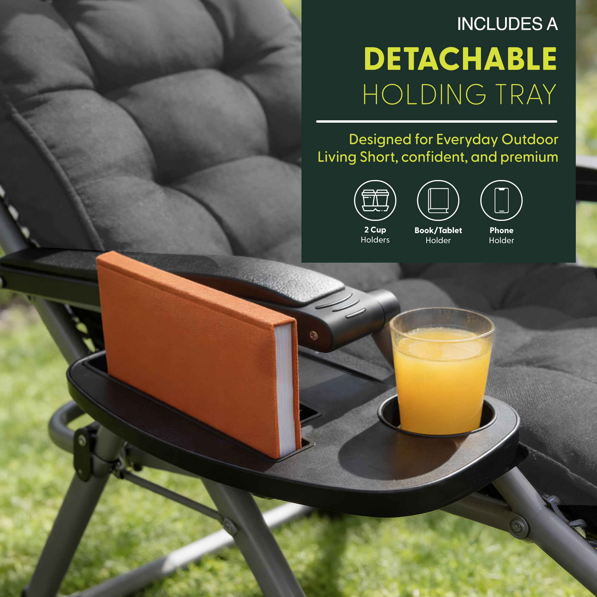 KEPLIN Square Tube Gravity Chair with Cushion – Extra-Wide 72cm Recliner, Adjustable Zero Gravity Lounger, Reinforced Frame, Supports 150kg, Premium Comfort for Indoor & Outdoor Relaxation