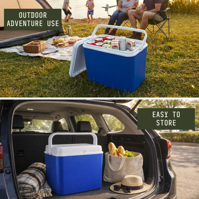 24L cool box packed for a lakeside picnic and stored easily in a car boot