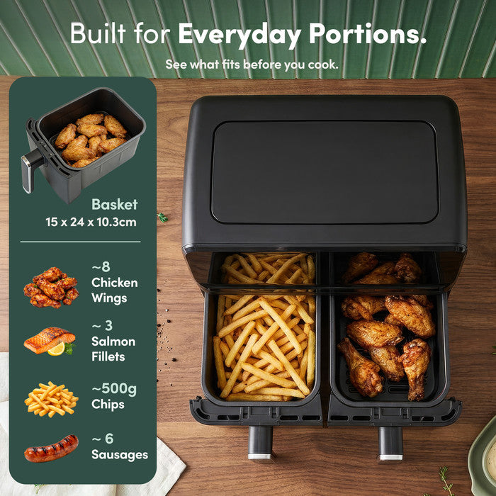 9L Dual Zone Air Fryer - 8-in-1 Cooking Functions - 2700W Energy-Saving Cooker - Family Size