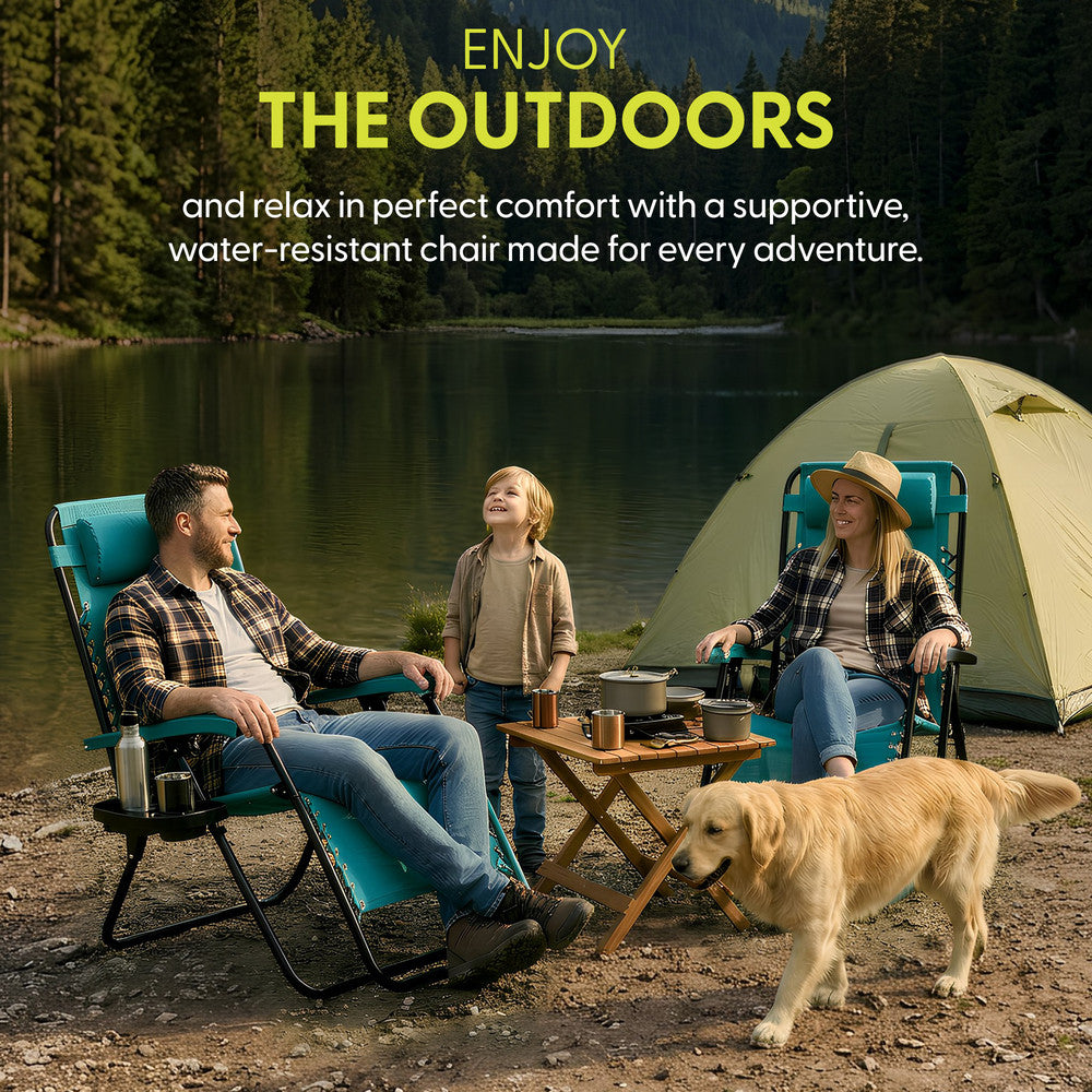 KEPLIN Set of 2 Heavy Duty Monocolour and Basic Textoline Zero Gravity Chairs for Garden Light Reclining Patio Sun loungers Easy to Clean Adjustable Head Rest Foldable with Cup & Phone Holder