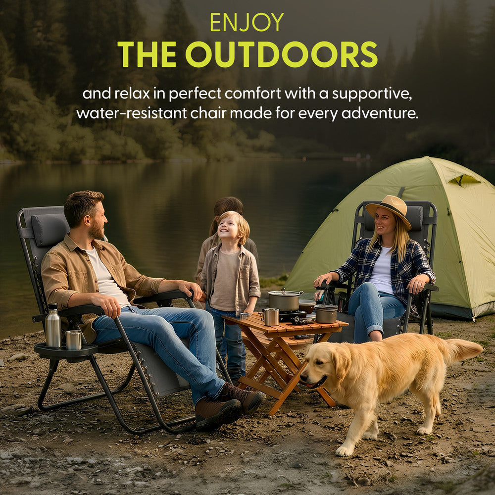 KEPLIN Set of 2 Heavy Duty Monocolour and Basic Textoline Zero Gravity Chairs for Garden Light Reclining Patio Sun loungers Easy to Clean Adjustable Head Rest Foldable with Cup & Phone Holder