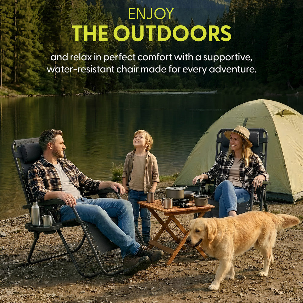 KEPLIN Set of 2 Heavy Duty Monocolour and Basic Textoline Zero Gravity Chairs for Garden Light Reclining Patio Sun loungers Easy to Clean Adjustable Head Rest Foldable with Cup & Phone Holder