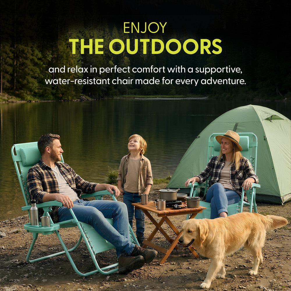 KEPLIN Set of 2 Heavy Duty Monocolour and Basic Textoline Zero Gravity Chairs for Garden Light Reclining Patio Sun loungers Easy to Clean Adjustable Head Rest Foldable with Cup & Phone Holder