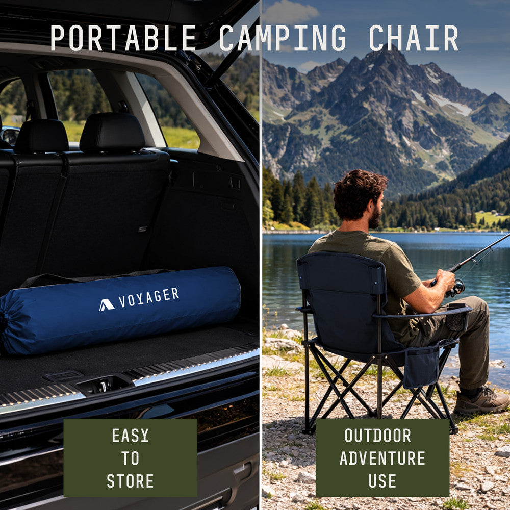 Water-resistant padded camping chairs navy 2-pack – wipe clean and durable for season after season use UK