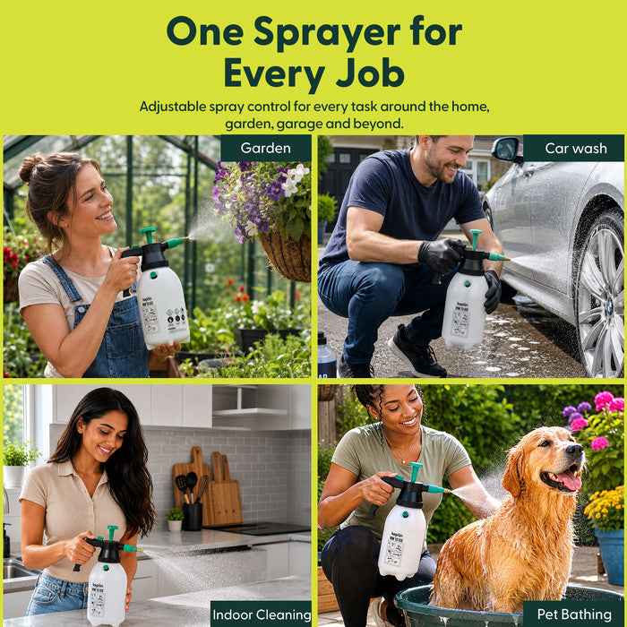 2L pressure sprayer used for garden, car wash, indoor cleaning and pet bathing