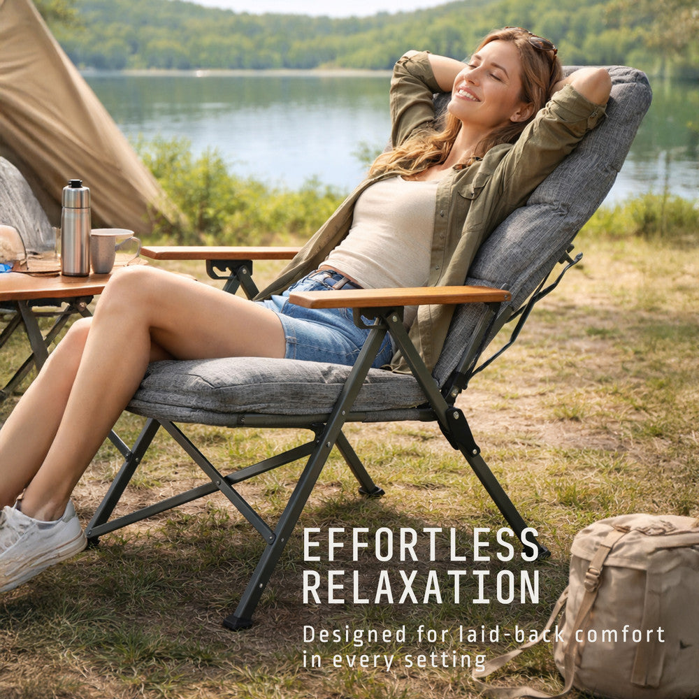 Luxury folding camping chair with adjustable recline – versatile outdoor seating for hiking, fishing and beach trips