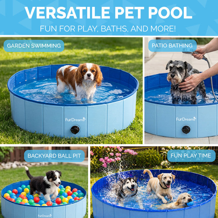 FurDreams Foldable Pet Swimming Pool – Hard Plastic Dog Bathtub, Portable Multi-Functional PVC Kiddie Pool with Non-Slip Base – Perfect for Children, Cats, Puppies, and Summer Fun