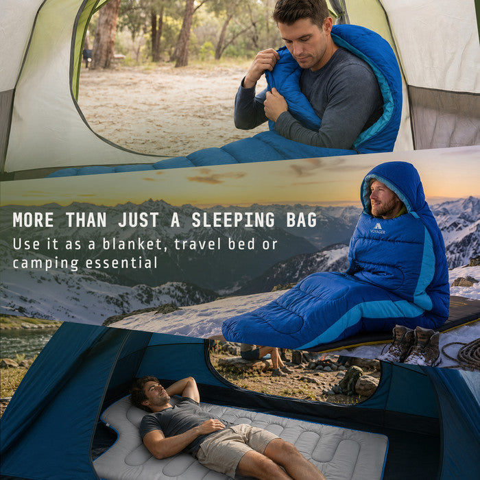 Ocean Haze adults camping sleeping bag close-up – 3-4 season durable polyester sleeping bag UK