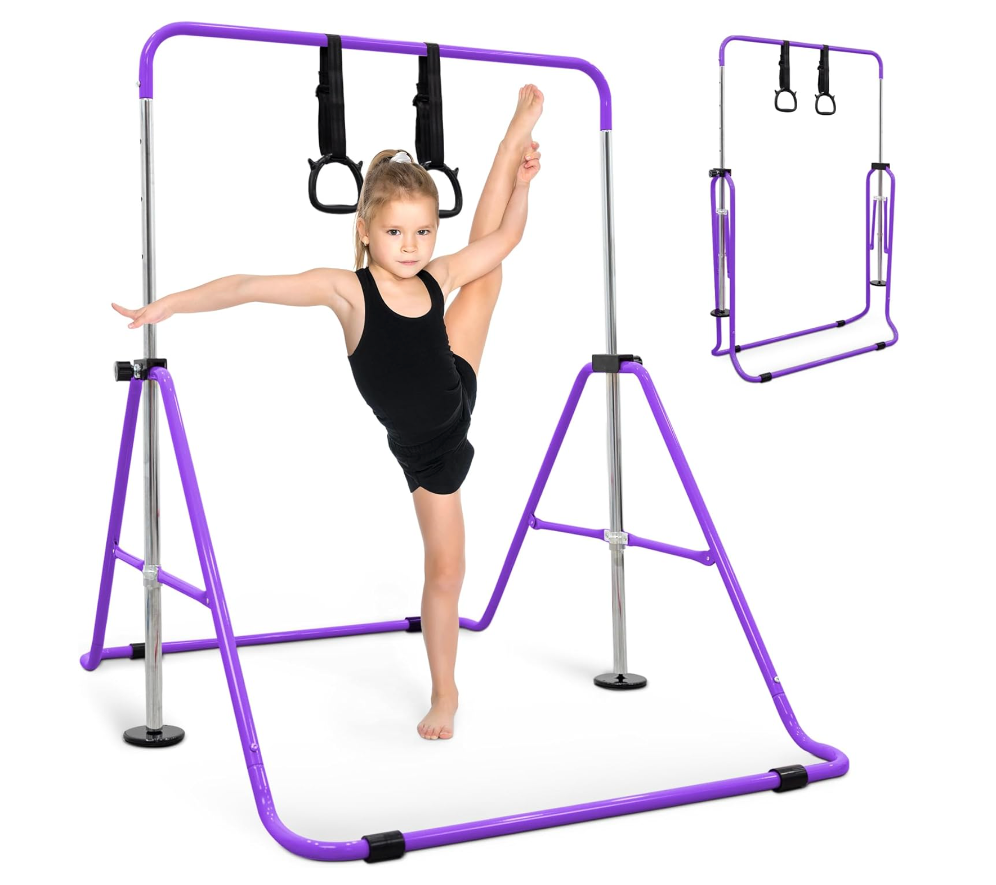 KAYMAN Foldable Gymnastics Horizontal Bar – Adjustable Height & Feet, Hand Protection Wrap, Durable Iron for Flexibility Training – Compact & Stylish Home Gym Equipment