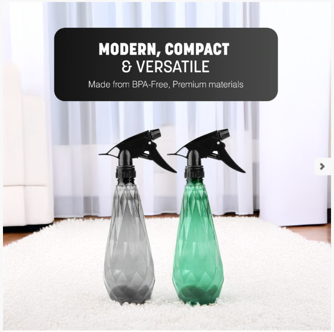 KEPLIN Water Spray Bottles (2 Pack) 600ml – Adjustable Nozzle for Mist & Stream | Reusable & Refillable w/Spray Nozzle | Ideal for Cleaning Kitchen Bath Glass (Grey & Green) (Copy)