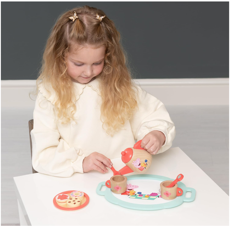 Peppa Pig Wooden Tea Set for Toddlers Age 3+, 383C Kids Tea Set for Pretend Play, Party Set for Children, Durable Wooden Kitchen Toys, Fun Tea Set for Toddlers and Kids