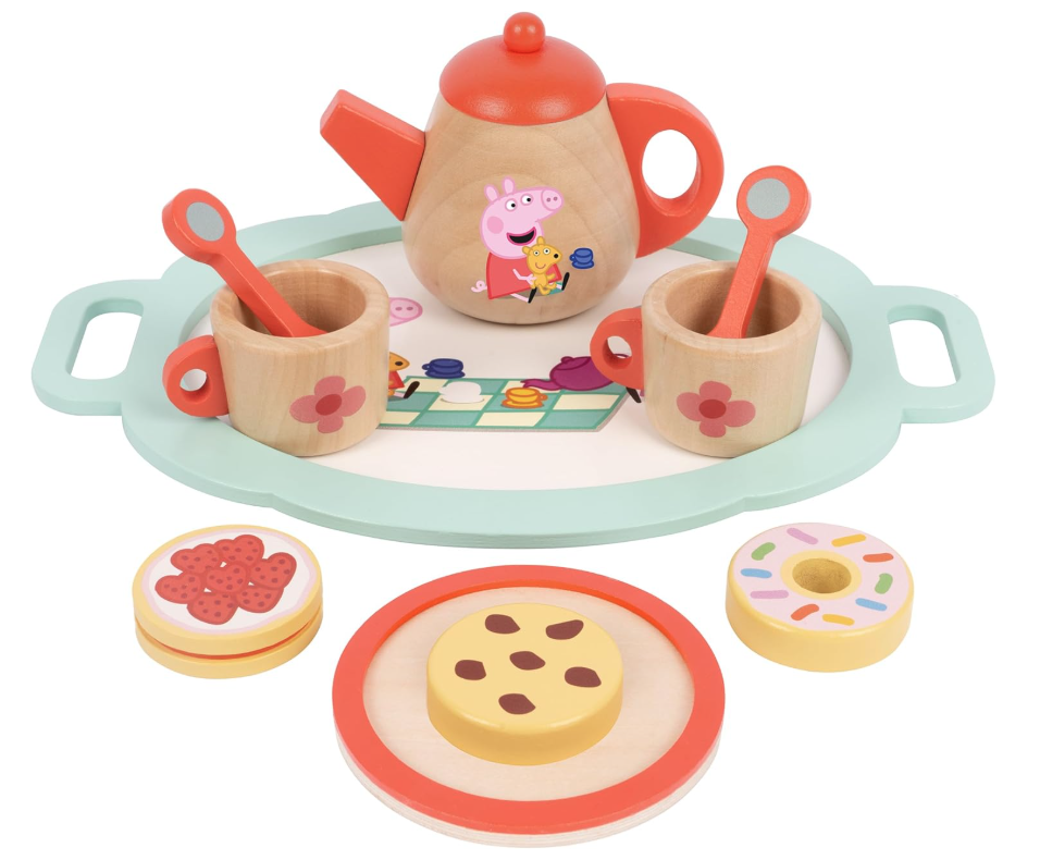 Peppa Pig Wooden Tea Set for Toddlers Age 3+, 383C Kids Tea Set for Pretend Play, Party Set for Children, Durable Wooden Kitchen Toys, Fun Tea Set for Toddlers and Kids