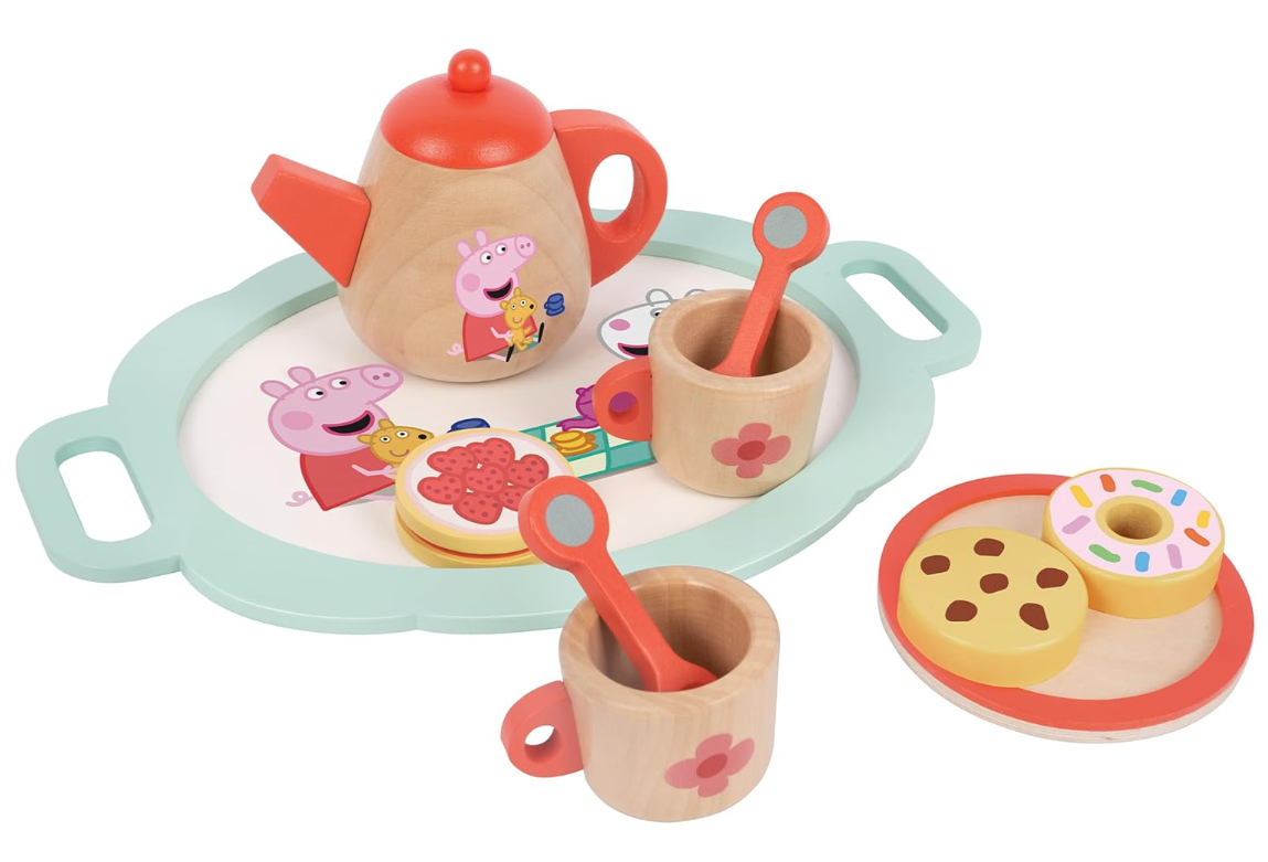 Peppa Pig Wooden Tea Set for Toddlers Age 3+, 383C Kids Tea Set for Pretend Play, Party Set for Children, Durable Wooden Kitchen Toys, Fun Tea Set for Toddlers and Kids