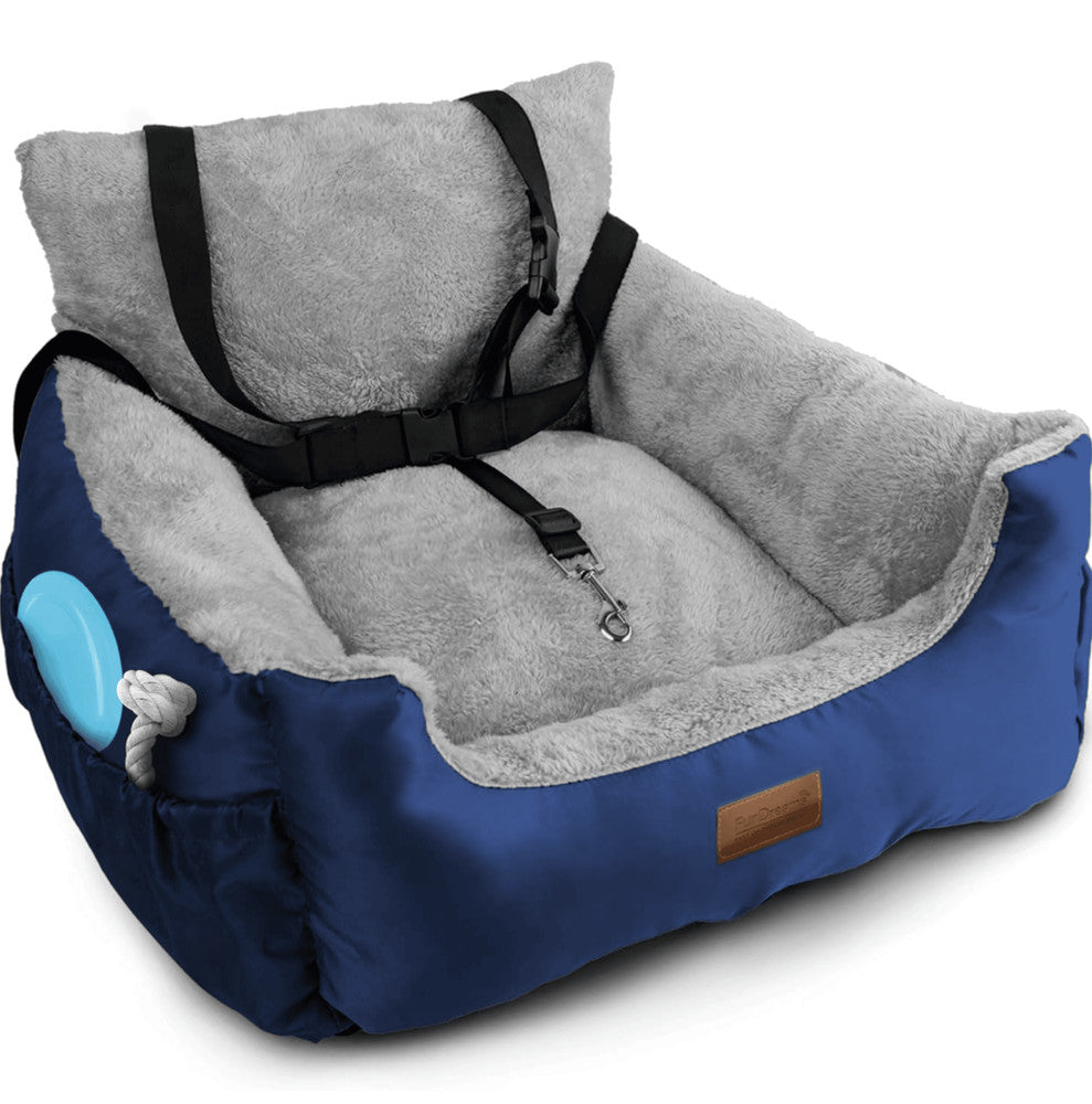 FurDreams Dog Car Seat – Plush & Cozy Pet Booster Seat for Small Dogs & Cats with Storage Pocket, Safety Leash, Waterproof Liner, and Non-Slip Base