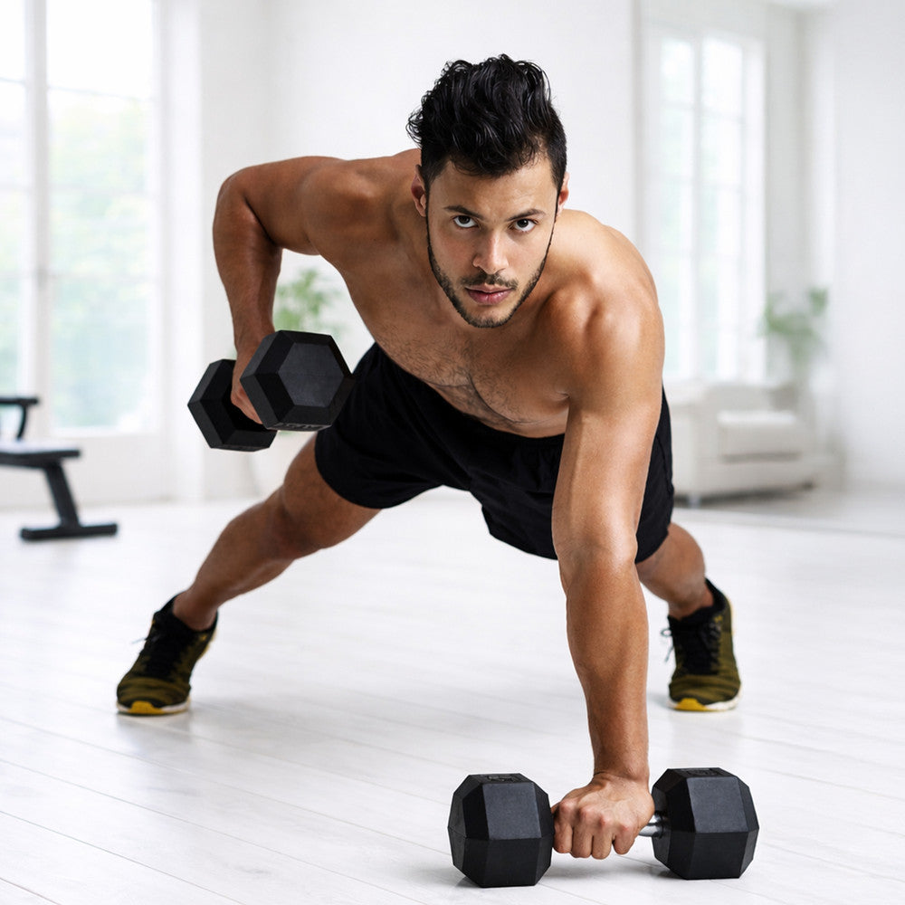 KAYMAN Rubber Hex Dumbbells Pair 10kg