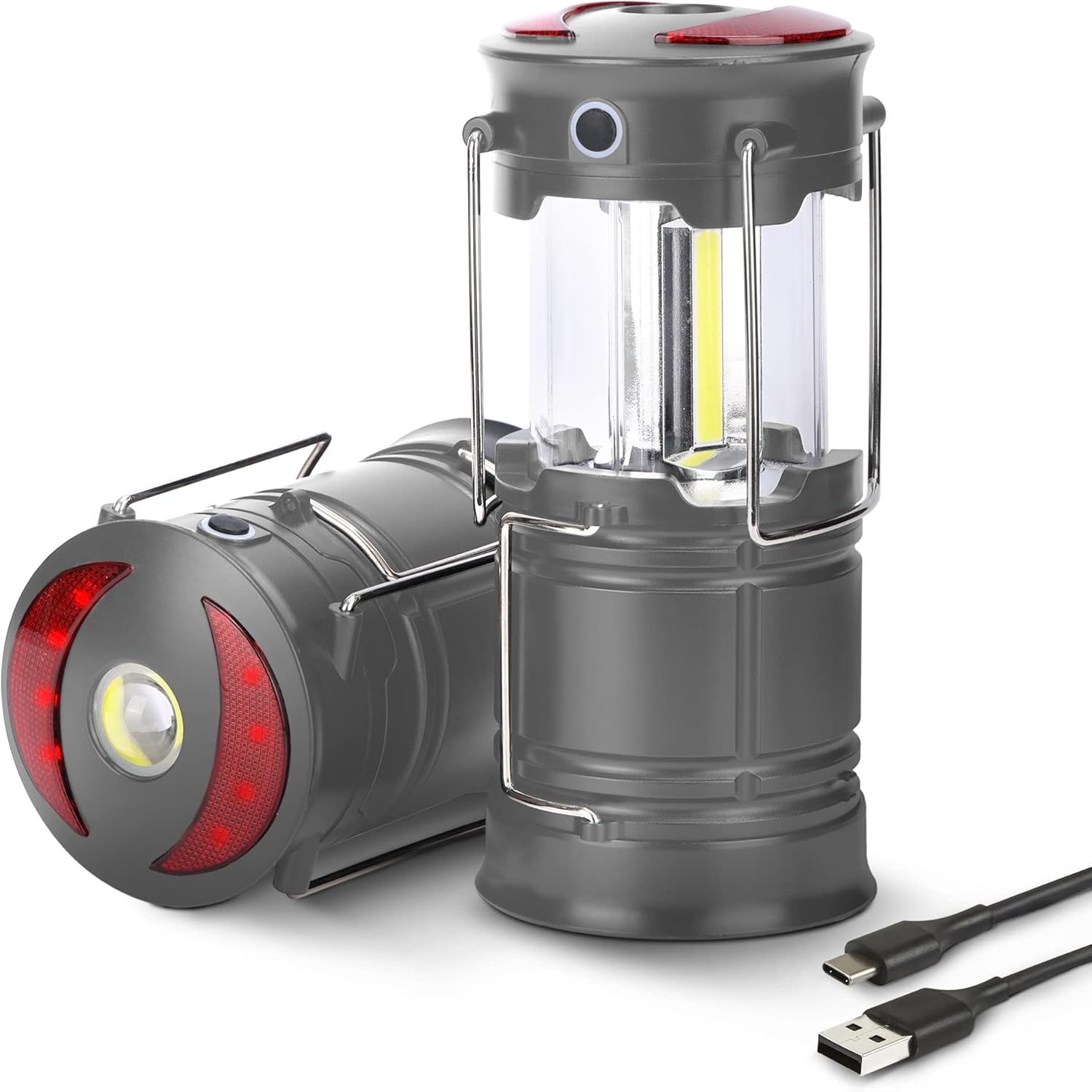 Voyager 6-in-1 portable camping lantern 2-pack silver – dual power rechargeable outdoor lantern UK